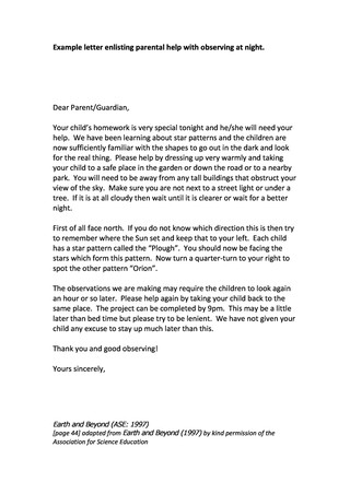 homework letter to parents primary school